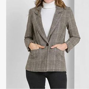 Allegra K Women's Plaid Notched Lapel One Button Houndstooth Blazer Jacket